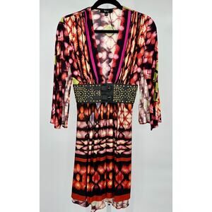 Sky Y2K Silk Plunge V-Neck Mini‎ with studded front belt Medium
